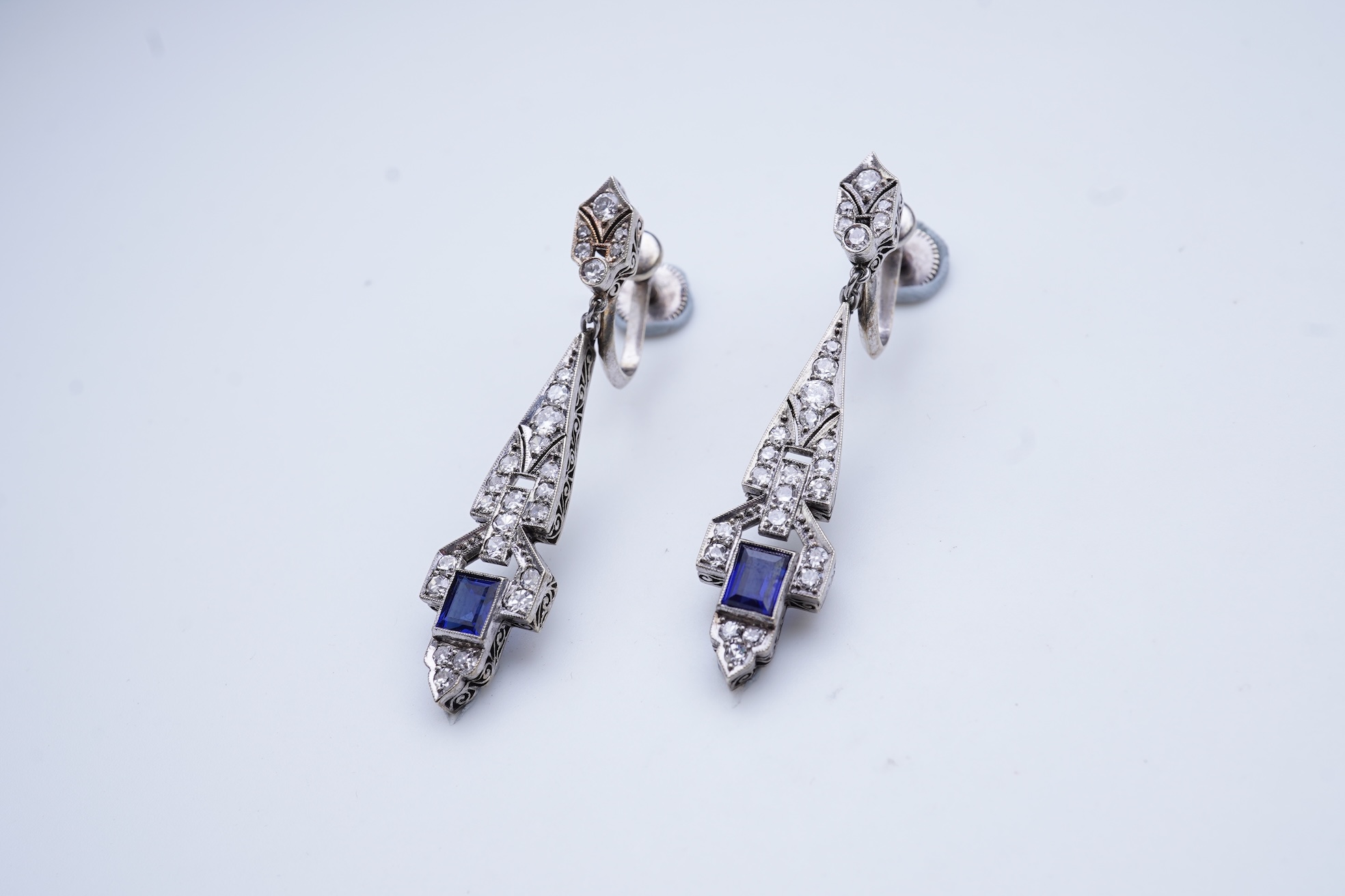 A pair of Art Deco sapphire earrings, early 20th century